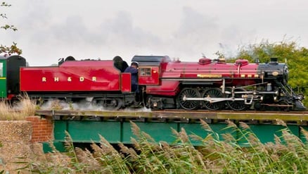 A miniature steam locomotive on the Romney, Hythe & Dymchurch Railway